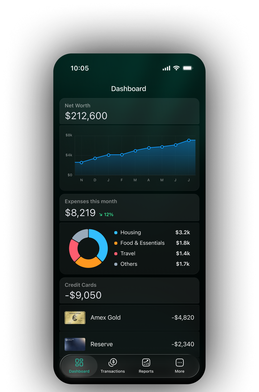 Finerd on mobile — dashboard